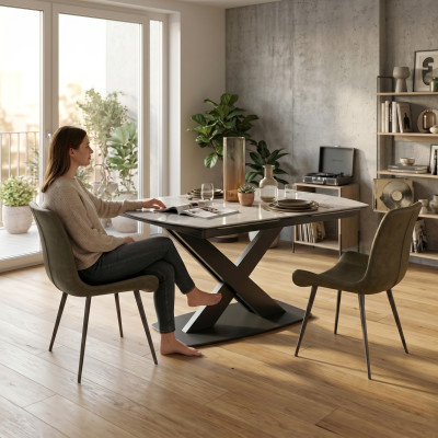 Design Groupe de salle à manger Table + 2 chaises Siège Suite de rembourrage Tables dossier