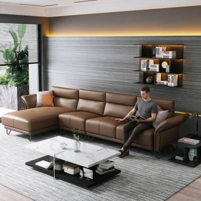 Moderne Wohnlandschaft Ecksofa Couch Polster Ledersitz Eck-Suite