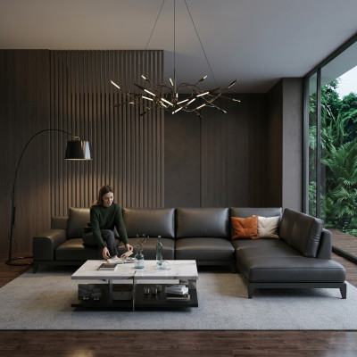Paysage vivant Canapé d'angle en forme de L Canapé en cuir Design Rembourrage Canapé Suite
