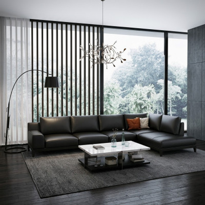 Paysage vivant Canapé d'angle en forme de L Canapé en cuir Design Rembourrage Canapé Suite