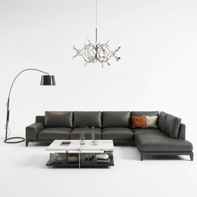 Paysage vivant Canapé d'angle en forme de L Canapé en cuir Design Rembourrage Canapé Suite