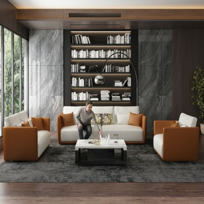 Meuble de luxe Ensemble de canapé Canapé Rembourrage de canapé 3 2 1 Canapés Cuir orange