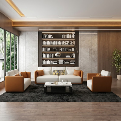 Meuble de luxe Ensemble de canapé Canapé Rembourrage de canapé 3 2 1 Canapés Cuir orange