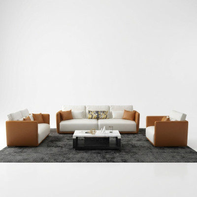 Meuble de luxe Ensemble de canapé Canapé Rembourrage de canapé 3 2 1 Canapés Cuir orange