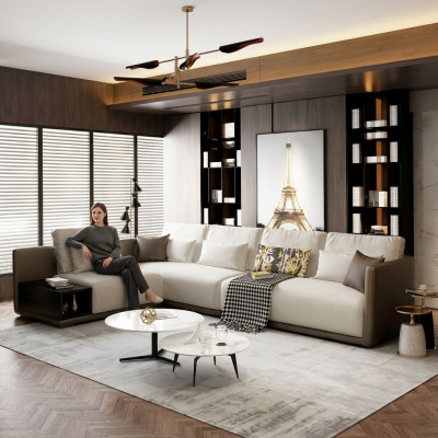 Canapé en cuir de designer Canapé d'angle Rembourrage Canapé d'angle Siège d'angle Décoration d'angle Suite en L-forme