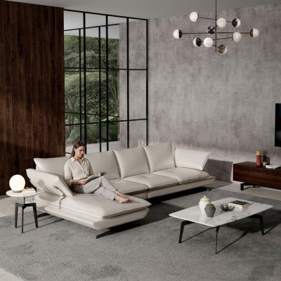 Fauteuil d'angle en cuir de style italien moderne pour salon.