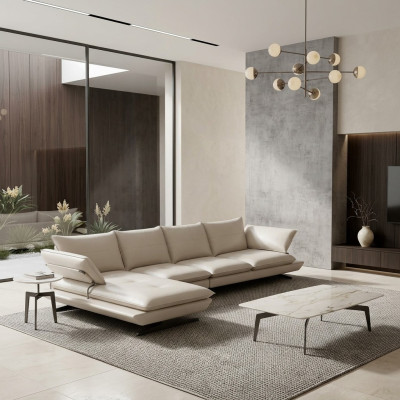 Fauteuil d'angle en cuir de style italien moderne pour salon.