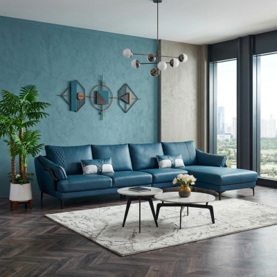 Paysage vivant Canapé d'angle en forme de L Fauteuil Ensemble Suite Canapé moderne Bleu