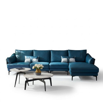 Paysage vivant Canapé d'angle en forme de L Fauteuil Ensemble Suite Canapé moderne Bleu