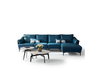 Paysage vivant Canapé d'angle en forme de L Fauteuil Ensemble Suite Canapé moderne Bleu