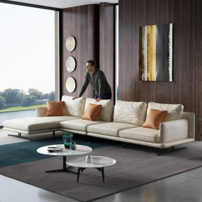 Paysage de vie Canapé d'angle en L Fauteuil Ensemble de décoration Suite de canapé moderne en cuir
