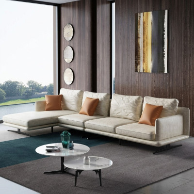 Paysage de vie Canapé d'angle en L Fauteuil Ensemble de décoration Suite de canapé moderne en cuir