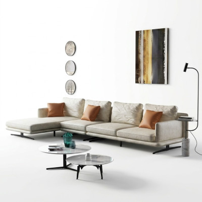 Paysage de vie Canapé d'angle en L Fauteuil Ensemble de décoration Suite de canapé moderne en cuir