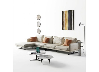 Paysage de vie Canapé d'angle en L Fauteuil Ensemble de décoration Suite de canapé moderne en cuir