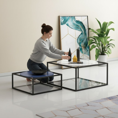 Double Set 2x Beistelltisch Couchtisch Kaffeetisch Design Wohnzimmertisch