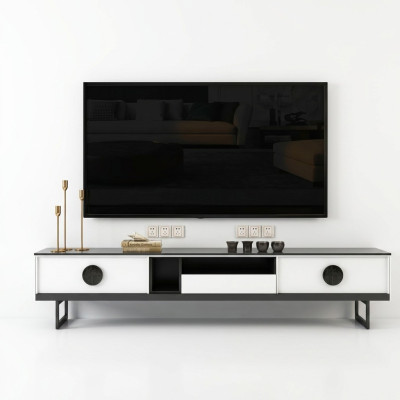 Bahut TV 200 cm Armoire TV Bas Buffet Commode Meuble de rangement pour salon nouveau