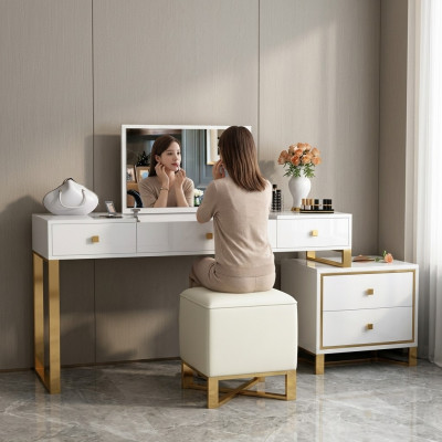 Coiffeuse Miroir Tabouret Ensemble complet Commode Chambre à coucher neuf 3pcs.