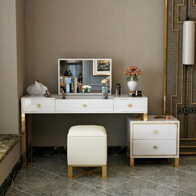 Coiffeuse Miroir Tabouret Ensemble complet Commode Chambre à coucher neuf 3pcs.