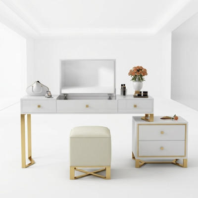 Coiffeuse Miroir Tabouret Ensemble complet Commode Chambre à coucher neuf 3pcs.
