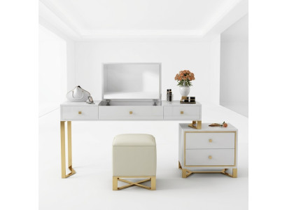 Coiffeuse Miroir Tabouret Ensemble complet Commode Chambre à coucher neuf 3pcs.