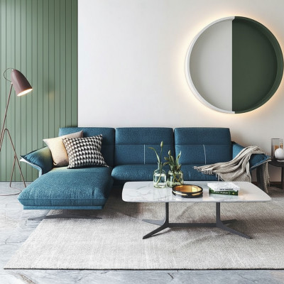 Canapé en L en tissu Living paysage Canapé d'angle Suite Design moderne Canapé bleu neuf