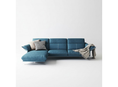 Canapé en L en tissu Living paysage Canapé d'angle Suite Design moderne Canapé bleu neuf