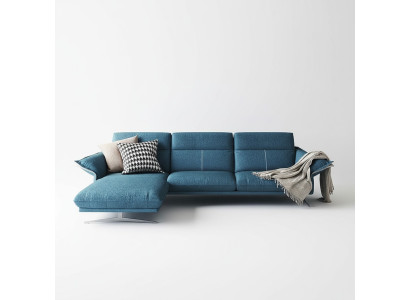 Canapé en L en tissu Living paysage Canapé d'angle Suite Design moderne Canapé bleu neuf