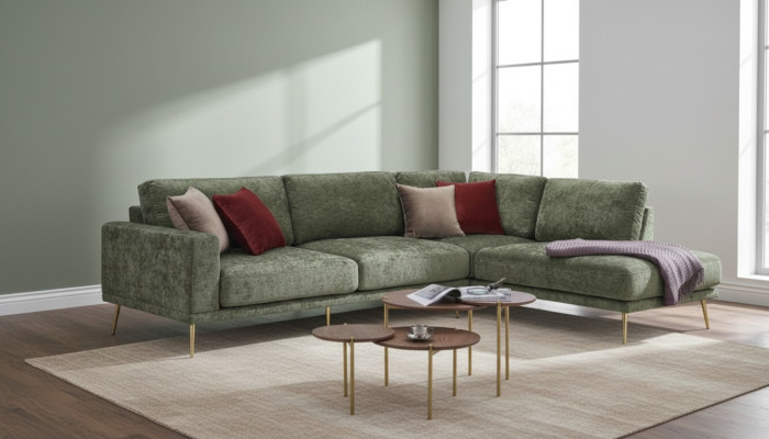 Tissu de design Canapé en forme de L Salon de paysage Canapé d'angle Suite de canapé moderne Tapisserie de canapé