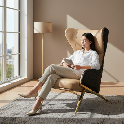 Fauteuil Relax en Cuir Lounge Club Canapé Design Canapé 1 Place de Luxe Beige neuf