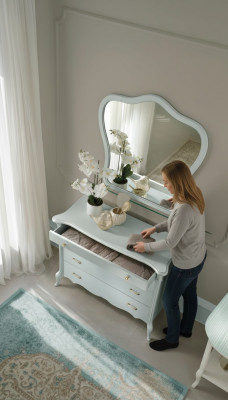 Miroir Commode Armoire Commodes Ensemble de chambre Bois Style moderne Coiffeuse