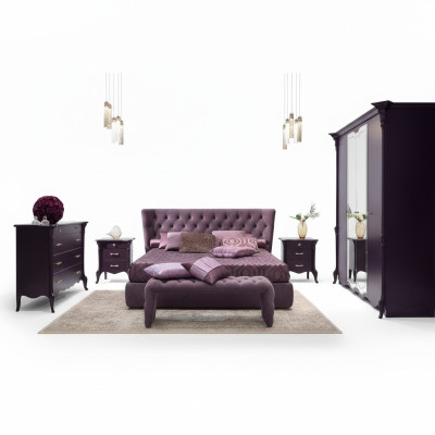 Chambre Ensemble Ensemble Lit 2x Tables de chevet Tabouret 3pcs. Chesterfield Complet