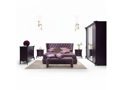 Chambre Ensemble Ensemble Lit 2x Tables de chevet Tabouret 3pcs. Chesterfield Complet