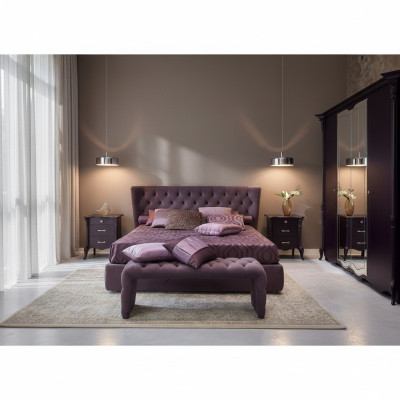 Design de literie de luxe pour lit double d'hôtel en violet de luxe.