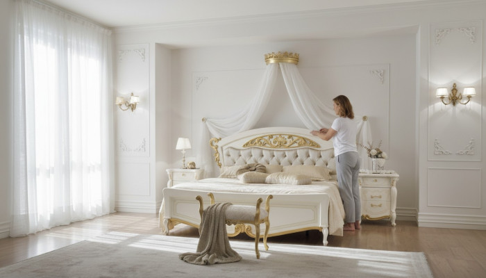 Meubles de chambre italiens Lit de designer de luxe Lits doubles Or