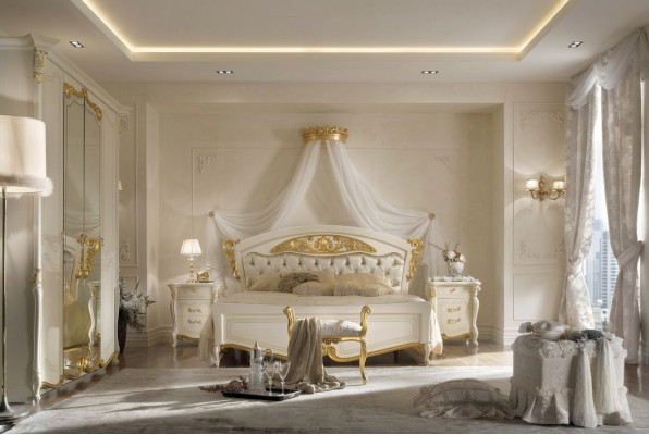 Meubles de chambre italiens Lit de designer de luxe Lits doubles Or