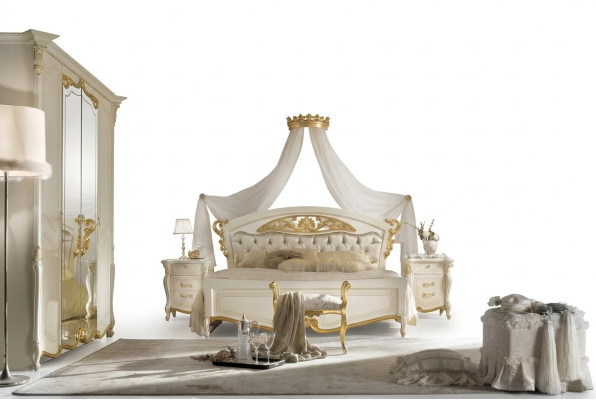 Meubles de chambre italiens Lit de designer de luxe Lits doubles Or