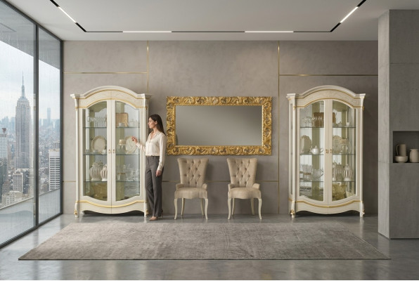 Meubles classiques de salon blancs en bois doré Vitrine Armoire de présentation Meubles
