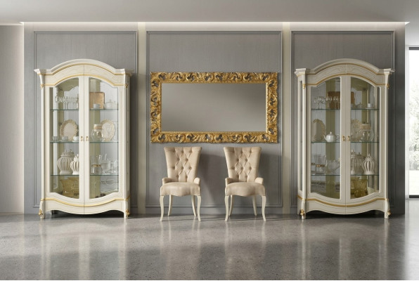 Meubles classiques de salon blancs en bois doré Vitrine Armoire de présentation Meubles