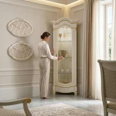 Vitrine d'angle classique en verre et bois Meuble Armoire vitrée Display case
