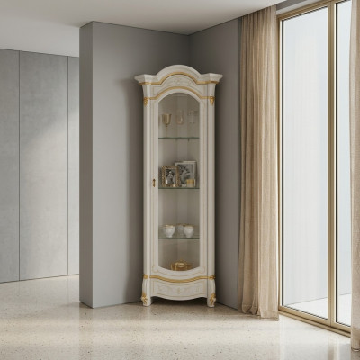 Vitrine d'angle classique en verre et bois Meuble Armoire vitrée Display case