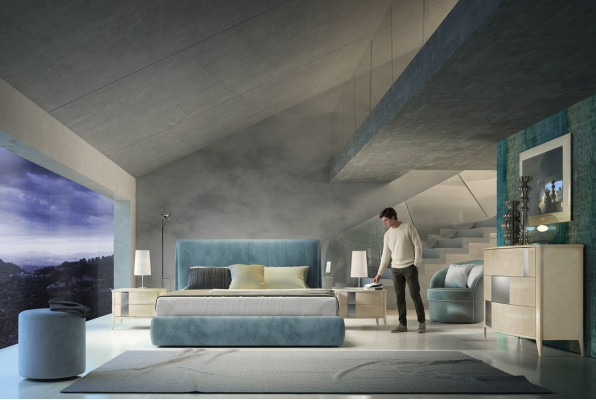 Ensemble de chambre à coucher de 3 pièces Lit 2x Table de chevet Console Rembourrage Lits doubles Hôtel