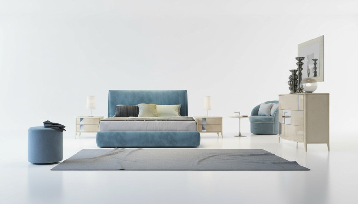 Ensemble de chambre à coucher de 3 pièces Lit 2x Table de chevet Console Rembourrage Lits doubles Hôtel