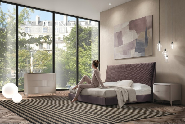 Lit + 2x Table de chevet 3 pcs. Ensemble de chambre à coucher Design Moderne Luxe Meubles Italien Neuf
