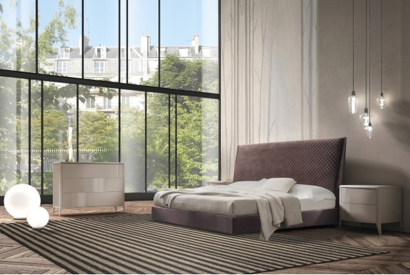 Lit + 2x Table de chevet 3 pcs. Ensemble de chambre à coucher Design Moderne Luxe Meubles Italien Neuf