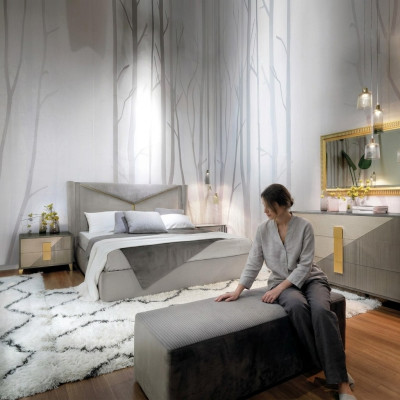 Chambre Lit 2x Table de chevet Lits 3pcs. Ensemble Rembourrage Meubles italiens neufs