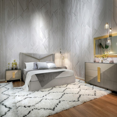 Chambre Lit 2x Table de chevet Lits 3pcs. Ensemble Rembourrage Meubles italiens neufs