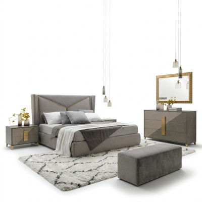 Chambre Lit 2x Table de chevet Lits 3pcs. Ensemble Rembourrage Meubles italiens neufs