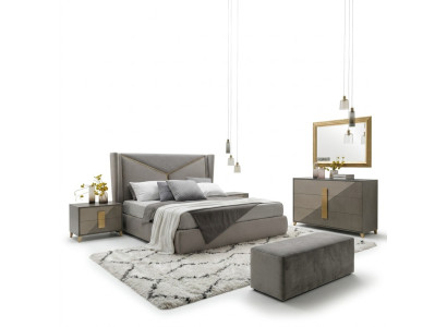 Chambre Lit 2x Table de chevet Lits 3pcs. Ensemble Rembourrage Meubles italiens neufs