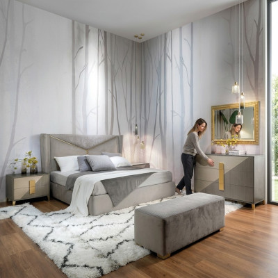 Ensemble de chambre de luxe design Lit 2x Tables de chevet Commode Décoration Suite