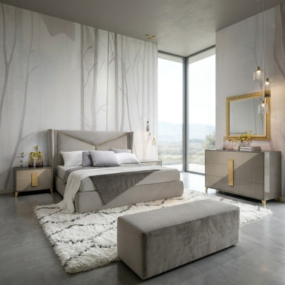 Ensemble de chambre de luxe design Lit 2x Tables de chevet Commode Décoration Suite